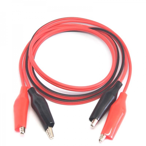 Double ended crocodile clip to crocodile clip wire with power supply test wire, red and black wire, 2 wires, 4 clips, 2 pairs, 2 lengths, 1 meter