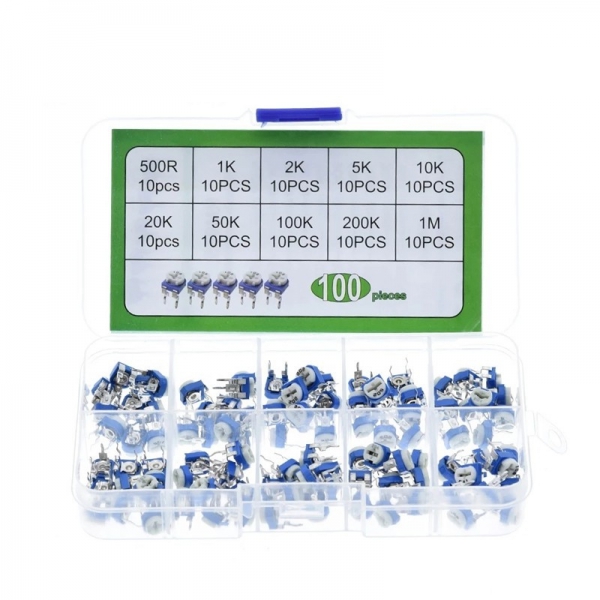100PCS RM065 blue and white adjustable resistor box kit 1K10K100K10 specifications, each with 10 pieces