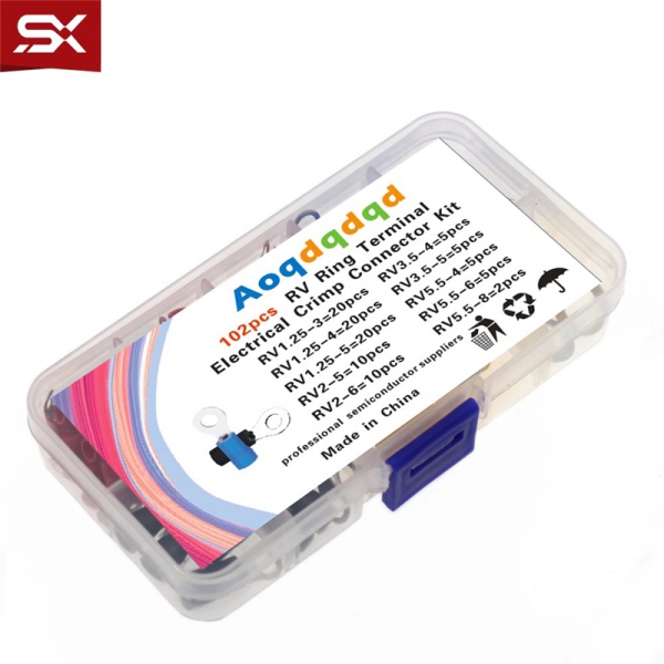 102PCS RV1.25/2/3.5/5.5 Cold pressed Wiring Terminal Round Wire Insulation Terminal 10 Specifications