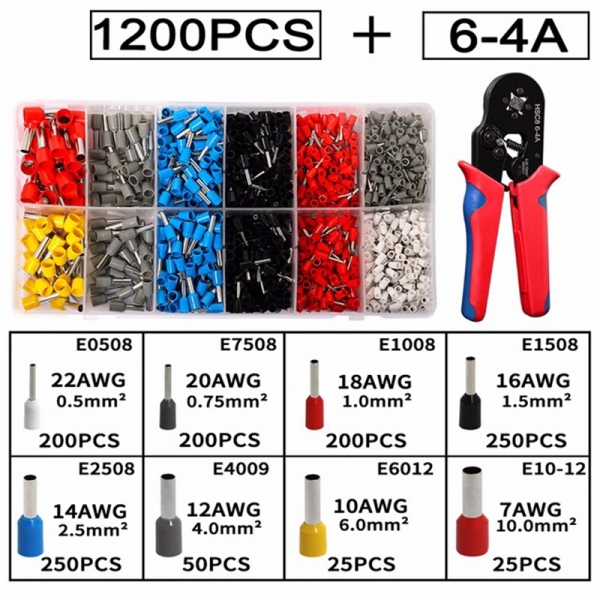 Cold pressed terminal set 1200pcs pressure wire terminal HSC8 6-4 set European tube type terminal head