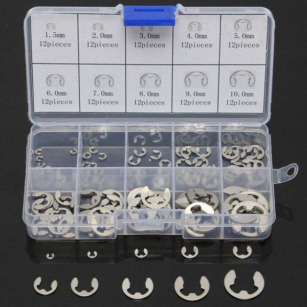 120PCS stainless steel 304 open-ended retaining ring E-type snap ring, open-ended snap ring washer E-buckle retaining ring M1.5-M10