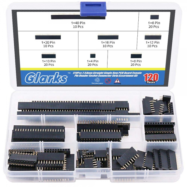 120PCS single row female socket box with 2.54mm single row pin socket connector PCB board combination kit, 8 types