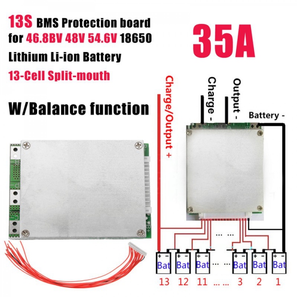 13 series 35A 13S 35A 48V power lithium battery protection board BMS (split 35A) with balancing circuit