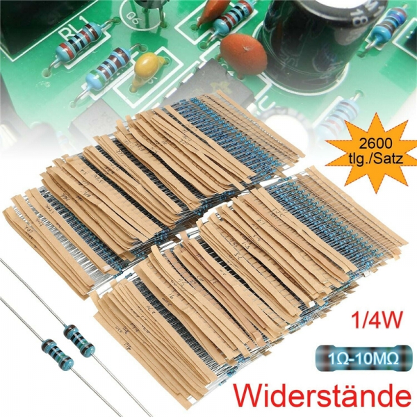 2600 PCS 0.25W 1/4W metal film resistor pack, with 130 commonly used resistance values and 2600 pieces in various specifications