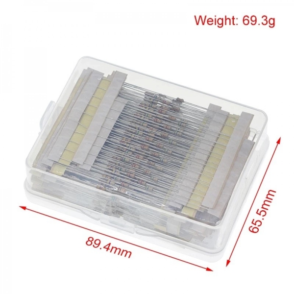 1/6W carbon film resistor pack 5% 1 ohm-10M, commonly used 64 resistance values, 10 each, a total of 640 pieces in a box