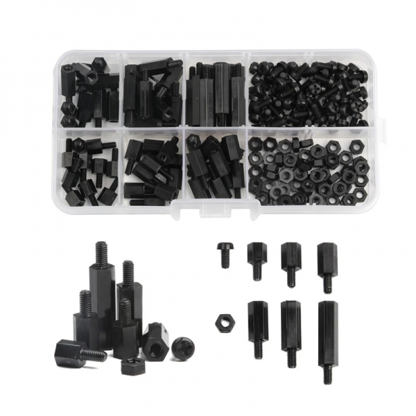 180 black M3 nylon screw nut box with 180PCS plastic screw nut isolation column combination set