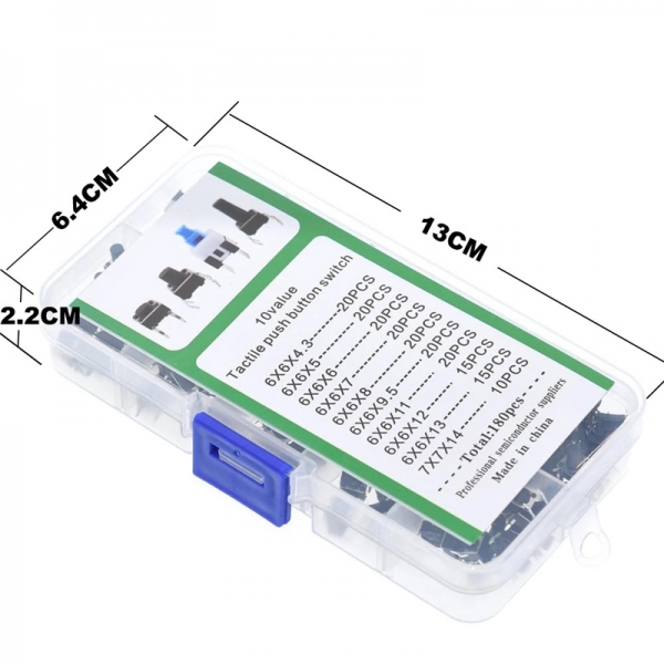 10 types of 180 button switches, direct insertion touch switch, button switch classification box kit, 6 * 6mm, 7 * 7mm