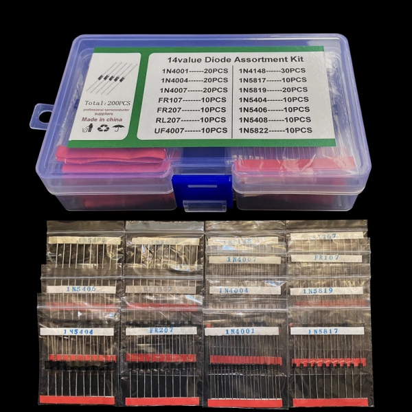 200PCS 14 specifications switch/rectifier/Schottky diode sample box, 14 types 1N5404 5822