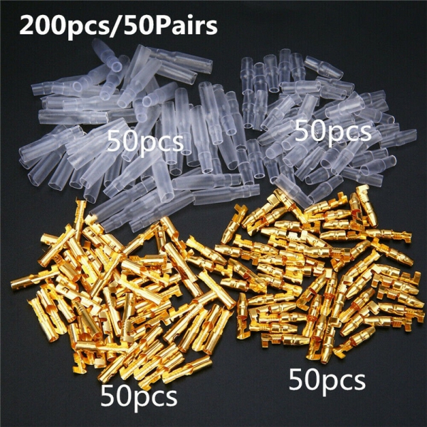 200PCS 4.0 bullet male and female docking terminal connector, cold pressed terminal with protective sheath, 50 sets