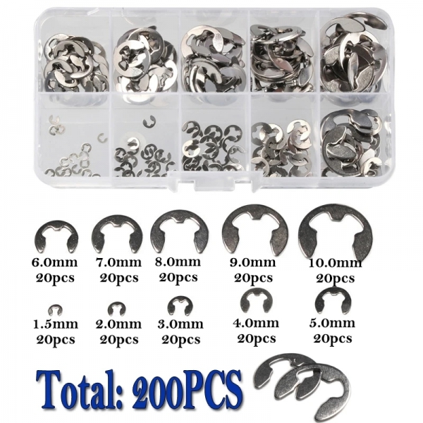 200PCS 304 stainless steel split ring E-type snap spring E-buckle snap ring washer split ring M1.5-M10
