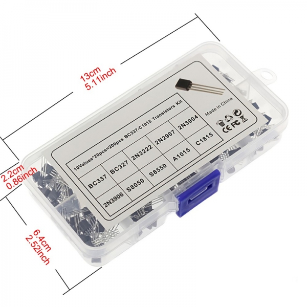 200PCS TO-92 diode transistors, 20 pieces each in 10 different specifications, 2N2222 BC337-C1815