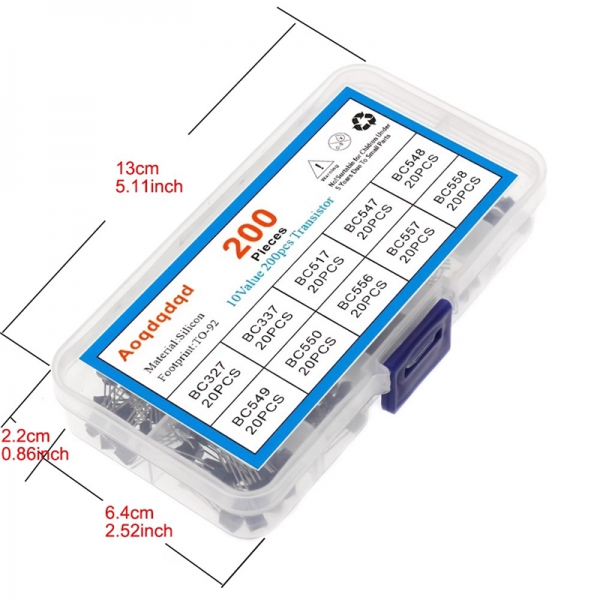 200PCS TO-92 series transistor set with 10 specifications, each with 20 BC327-BC558 pieces