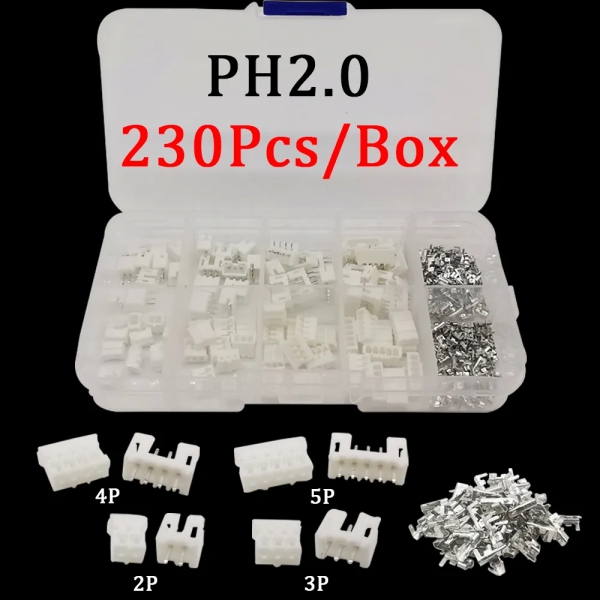 230pcs 40 sets PH2.0 2P 3P 4P 5pin 2.0MM straight needle/rubber shell/terminal JST connector
