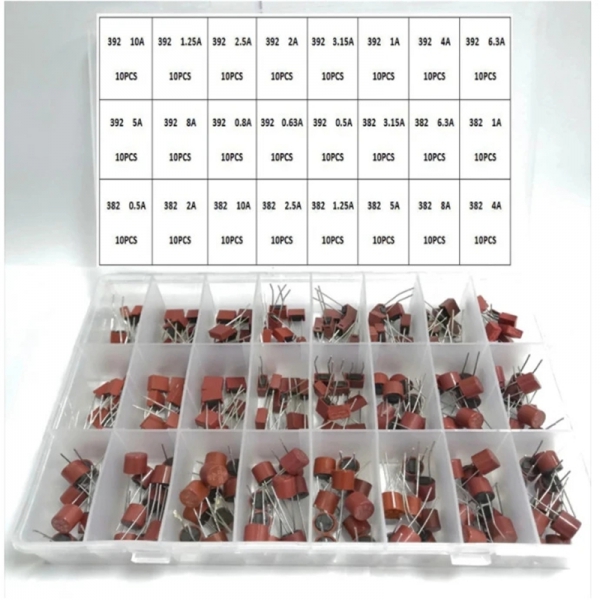 240PCS 392 square 382 round fuse tube 250V slow break T 0.5A-10A 24 specifications each 10
