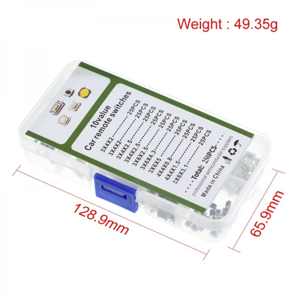 250PCS touch switch, car switch button, 10 specifications, 25 each, 250 patch switches