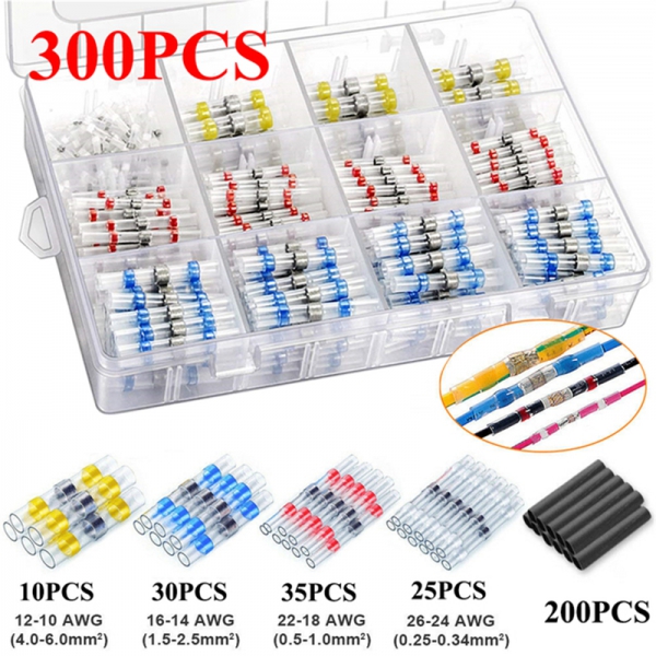 300PCS boxed waterproof solder ring heat shrink intermediate tube solder ring terminal combination heat shrink terminal