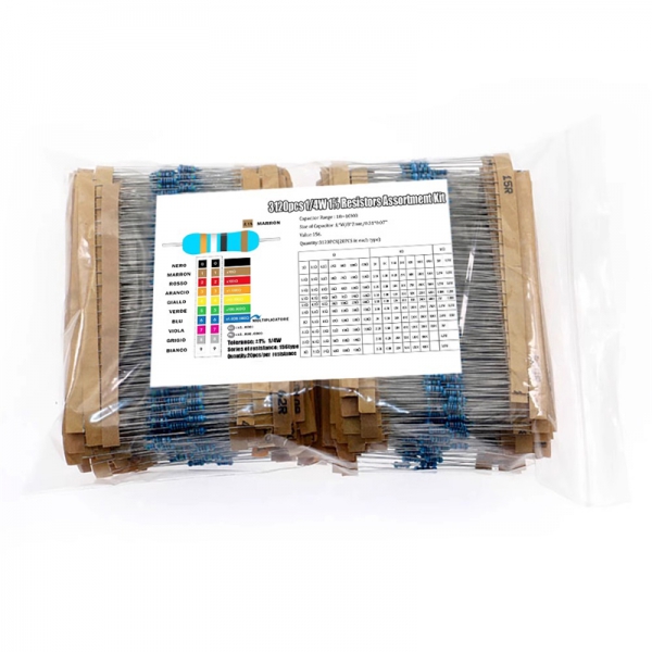 156 specifications 3120PCS 1/4W metal film resistor set, 20 pieces each, 1 ohm-10M 1% 0.25W