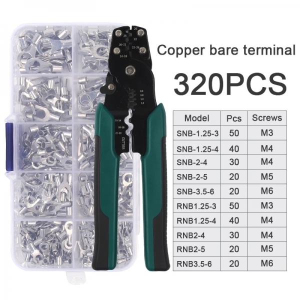 320PCS cold pressed bare terminal+clip set 10 in 1 OT/UT fork shaped circular bare terminal connection terminal