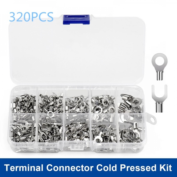 320PCS cold pressed bare terminal+clip set 10 in 1 OT/UT fork shaped circular bare terminal connection terminal