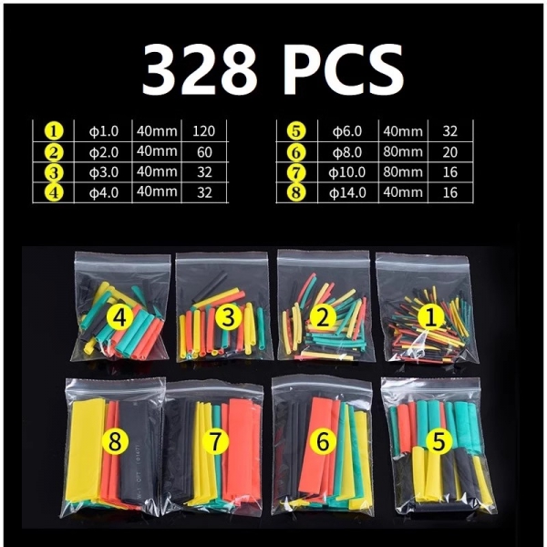 328PCS heat shrink tubing insulation sleeve flame retardant 2:1 electrical household wiring data cable color heat shrink tubing