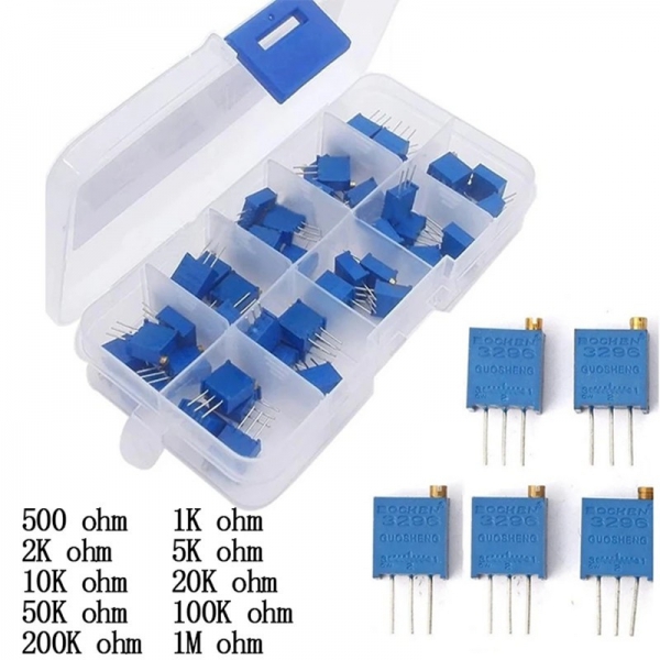 3296W potentiometer package, adjustable potentiometer package 500R-1M, 5 of each type, a total of 10 types with box