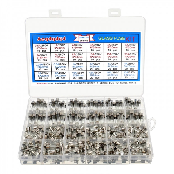 360PCS glass fuses 6x30mm 0.5A-20A 5 × 20mm 0.25A-20A car fuses