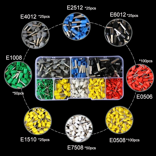 400 E0506-E6012 European style tubular insulated wiring copper nose cold pressed terminal box with 8 specifications in total