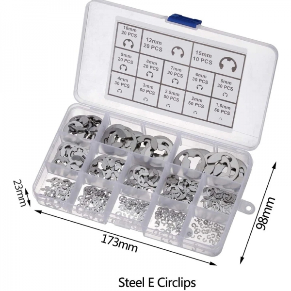 400PCS boxed 304 stainless steel E-type snap ring E-buckle 1.5-15mm combination opening snap ring