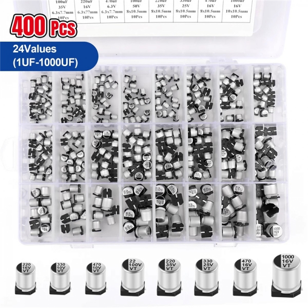 400 pieces of 24 specifications 1uF -1000uF SMD surface mount aluminum electrolytic capacitor box kit (SMT)