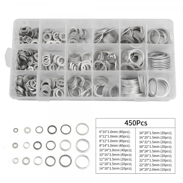 450 pieces of automotive engine oil drain plug aluminum washer sealing ring O-ring nut bolt retaining ring kit
