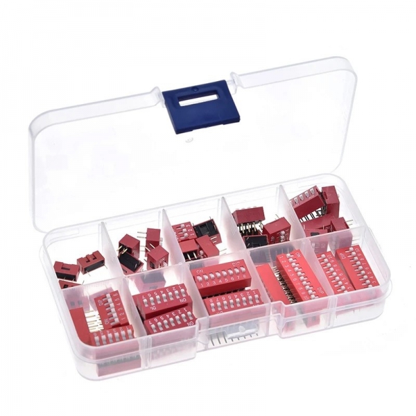 45PCS DIP Switch 2.54mm Foot Distance Encoding Switch 1/2/3/4/5/6/7/8/9P Kit Box