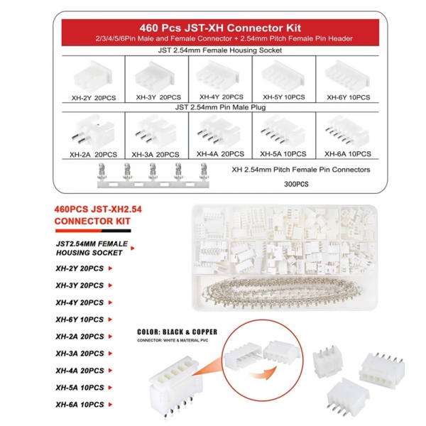 460PCS JST PH2.0mm spacing XH2.54MM connector 2/3/4P rubber shell base connector terminal