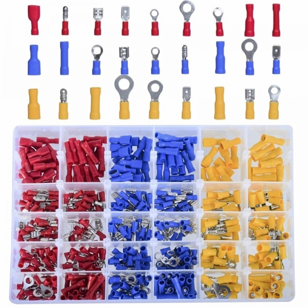 480PCS Cold pressed Insulated Rubber Terminal Connector Combination Box with 30 Common Sealed Wiring Terminals