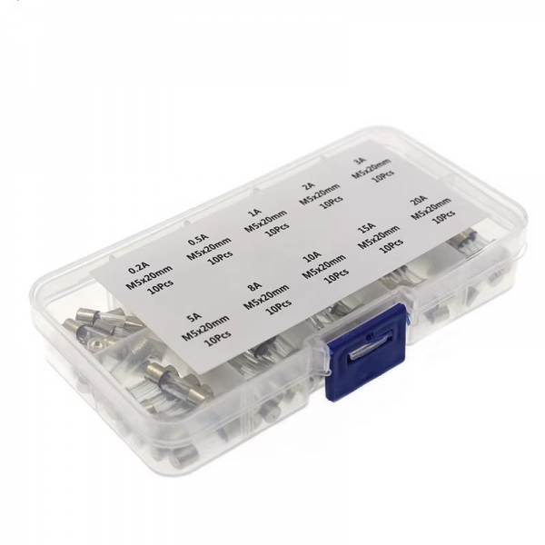 100PCS 5X20MM glass fuse box with 10 different resistance values and 10 fuse tubes each, 0.2A-20A