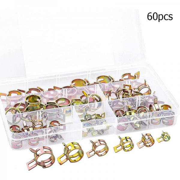 60PCS 6/9/10/12/14/15MM galvanized clamp combination coated with color zinc pipe clamp elastic throat clamp