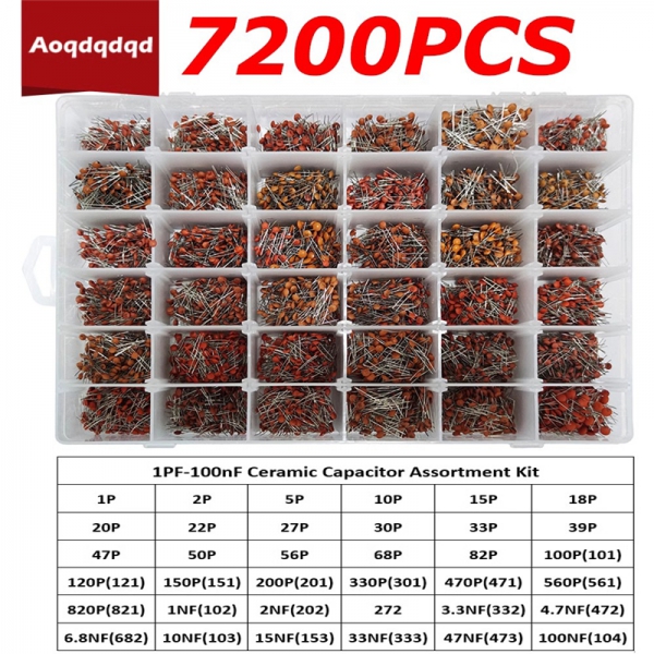 7200PCS 36 types of ceramic capacitor combinations 1PF-100nF 50V commonly used ceramic capacitor box