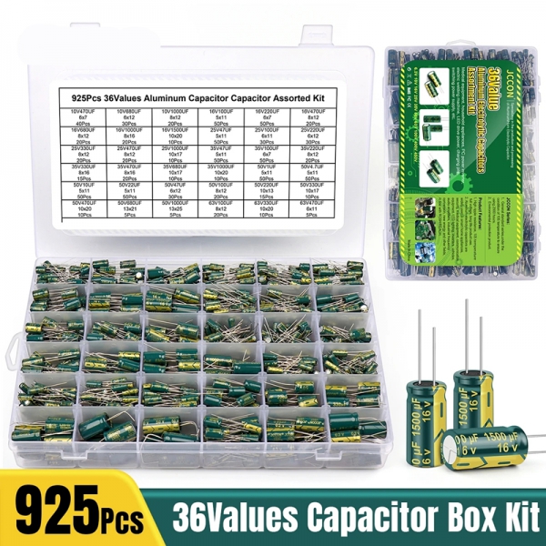 925 pieces of 36 resistance 10V470uF-63V470uF green direct insertion high-frequency aluminum electrolytic capacitor sample package