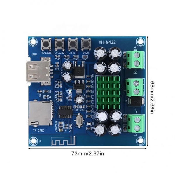 XH-M422 Bluetooth amplifier board integrated with Bluetooth USB flash drive TF card playback TPA3116D2 amplifier board dual 50W